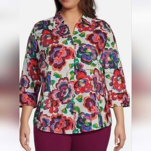 Investments Gold Label No Iron Taylor Shirt Brushed Floral PLUS 18